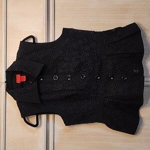 nwot Christina V Brand Women's Floral Lace Peplum Blouse Black SZ XL